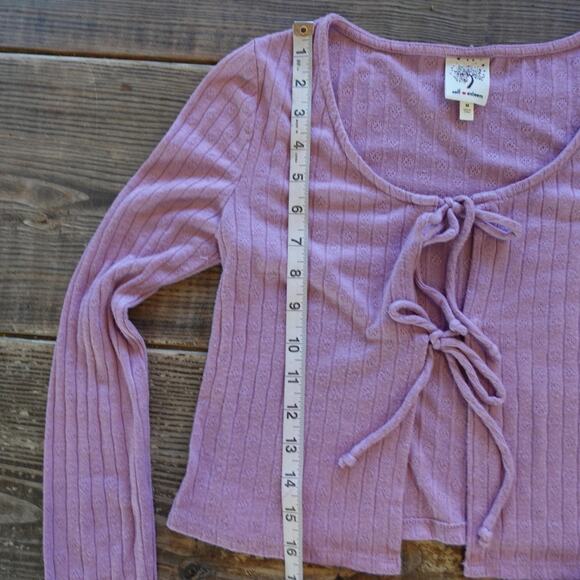 Y2K Cardigan Sweater Medium Purple Pastel Tie Front Crop Cottage Fairy Coquette - Picture 4 of 7